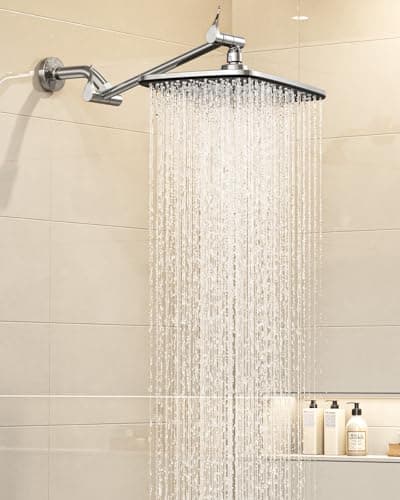 Veken 11.8" Rain Shower Head, Rectangular Rainfall Showerhead with 11" Stainless Steel Exension Arm, Height & Angle Decor Adjustable, High Pressure Shower Heads, Bathroom Accessories, Chrome