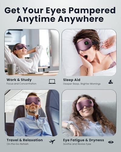 Azang Heated Eye Mask - Cordless Eye Mask for Dry Eyes, Eye Relief, Improved Sleep, Washable Eye Heating pad for Travel and with Replaceable Shell (Purple) 6