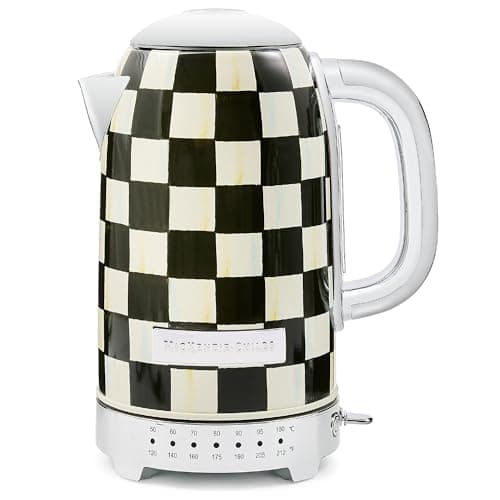 MACKENZIE-CHILDS Electric Kettle, Stainless-Steel Tea Kettle, Black-and-White Courtly Check