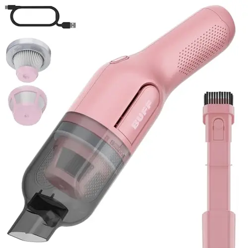 BUFF Cordless Handheld Vacuum, Rechargeable Car Vacuum Cleaner with Combo Crevice and Brush Tool Included, for Home, Office, Car, Pets - Pink