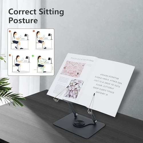 MNKXL Book Stand for Reading,360°Rotating Base Book Holder for Reading Hands Free,Cookbook Stand,Wooden Panel Aluminium Base Stand for Cookbook,Laptop,Textbook 5