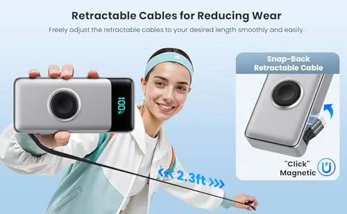 5-in-1 Portable Charger for iPhone,40800mAh Power Bank Built-in Retractable Cable and iWatch Charger,25W PD QC4.0 Fast Charging Battery Pack,Travel Essential Phone Charger for iPhone 17/16/15,Android 9