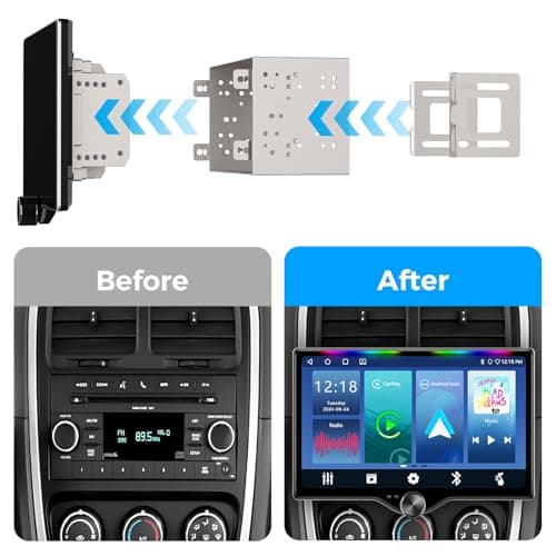 Kissound 10.1" QLED Double Din Car Stereo with Wireless Carplay & Android Auto, Music Sync Luminous Bar, SWC, Bluetooth, Backup Camera, 240W, Dual Subwoofer Output, Car Radio, Navigation, FM/AM 8