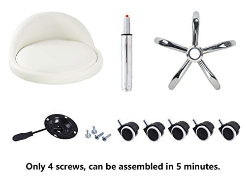KKTONER PU Leather Round Rolling Stool with Back Rest Height Adjustable Swivel Drafting Work SPA Task Chair with Wheels (White) 7