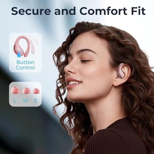 occiam Active Noise Cancelling Earbuds Wireless Bluetooth Headphones Ear Buds 90Hrs Playback Stereo Bass Earphones with Mic Over-Ear Hooks IPX7 Waterproof Headset for Work Sports Running (Pink) 5