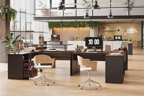 Bestier L Shaped Standing Desk with Lift Top, 55" x 55" Standing Corner Desk for Home Office, Computer Desk with Reversible File Drawer and Monitor Stand, Walnut 5