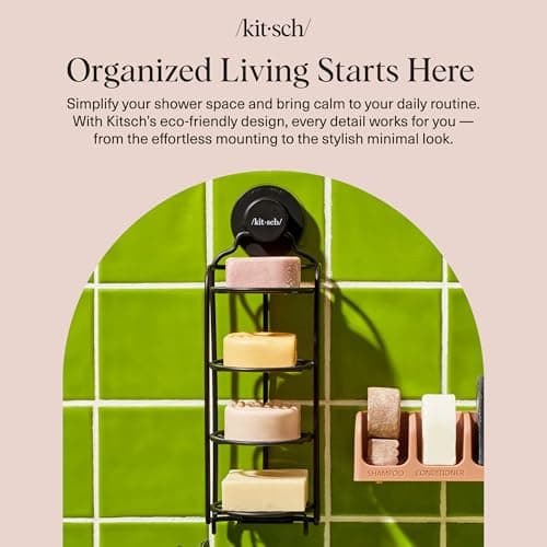 Kitsch Shower Caddy Hanging with Suction Cup – Self-Draining Shampoo Bar Holder & Shower Shelves for Conditioner Bars & Soap – Rust Proof Bathroom Caddy, and Wall Mount or Free-Standing Organizer 9