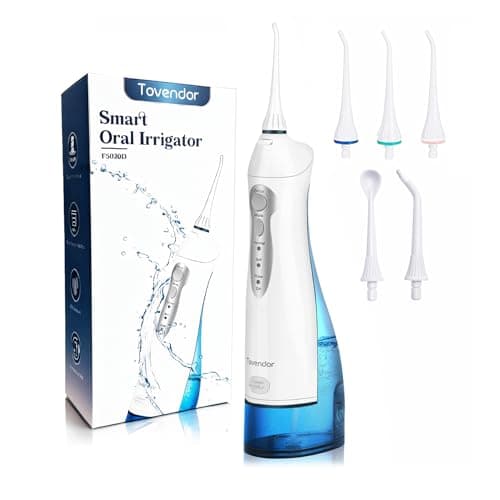 TOVENDOR Electric Water Flosser, Cordless Rechargeable Dental Oral Irrigator IPX7 Waterproof 300ML Travel Water Teeth Cleaner with 5 Tips for Braces Care Teeth Gums Cleaning, Home Office Daily Use