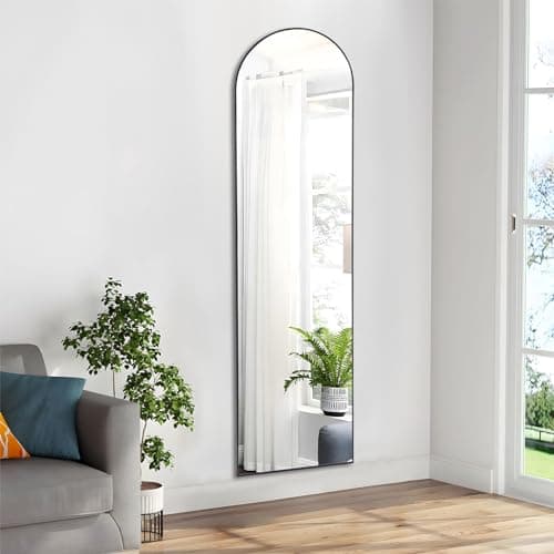 NEWBULIG 59"x16" Full Length Floor Mirror,Wall Mounted Mirror Hanging or Leaning, Arched Floor Mirror for Living Room Cloakroom,Black-Arched 6
