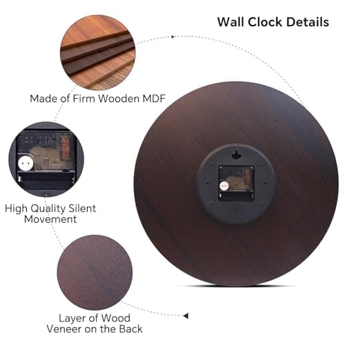 Toudorp 14 Inch Retro Vintage French Country Style Round Wooden Wall Clock Silent Battery Operated Non-Ticking Decorative Clock for Kitchen Farmhouse Bedroom Home Wall 6