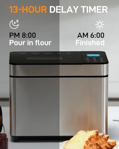 25-IN-1 Bread Maker with Recipes, 2lb Automatic Bread Machine with Visible Lid, Automatic Nut Dispenser/One-Touch Control/13 Hours Delay Timer, Easy to Begin and High Success Rate for Homemade Bread 5