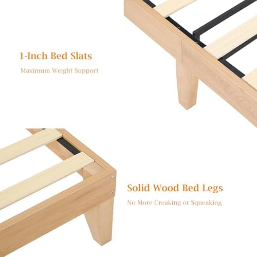 coucheta Rattan Bed Frame Full with Natural Rattan Headboard,Bohemian Rattan Bed Frame with LED Lights,Solid Wood Foundation with Silent Slats,No Box Spring Needed (Full) 8