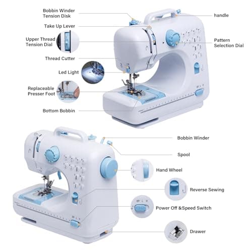 Sewing Machine for Beginners with Extension Table Portable Large Heavy Duty Sewing Machines Kit Supplies 12 Built-in Stitches with Needles Assorted Thread Kit Starter Kit Easiest for Adult and Kids 5