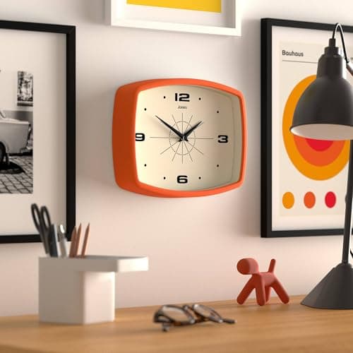 JONES CLOCKS® Movie wall Clock | Retro Rectangular Clock | 10 inch | Orange | Cool mid-Century Designer Look for Kitchen, Living Room or Office 5
