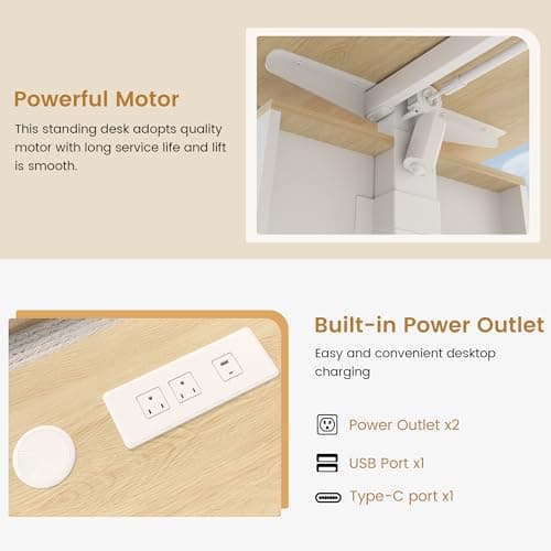 JOMEED 63" L Shaped Electric Standing Desk with Drawers, Executive Adjustable Height with Privacy Panel and Power Outlets(Oak and White) 5