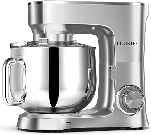 COOKLEE Stand Mixer, 9.5 Qt. 660W 10-Speed Electric Kitchen Mixer with Dishwasher-Safe Dough Hooks, Flat Beaters, Wire Whip & Pouring Shield Attachments for Most Home Cooks, SM-1551, Silver 9
