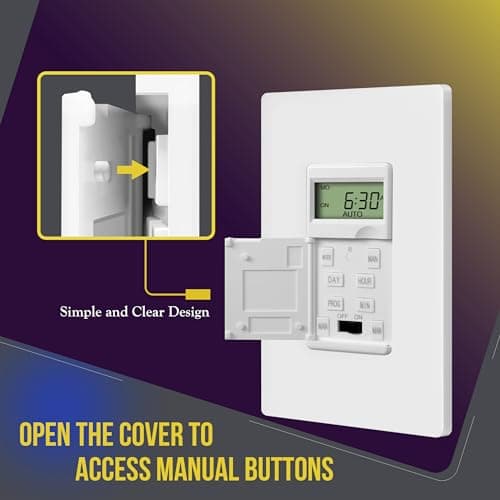 ENERLITES Programmable Digital Timer Switch for Lights, Fans, Motors, 7-Day 18 ON/OFF Timer Settings, 1-Pole, No Neutral Wire Required, UL Listed, cUL Listed, Wall Plate Included, HET01-C-J-WWP, White 5