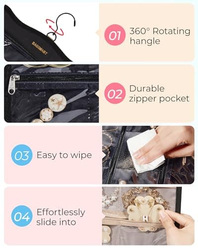 BAGSMART Hanging Jewelry Organizer Wall-Mounted with 42 Pockets, Earring Holder Accessories Storage for Necklaces, Bracelets, Black 7