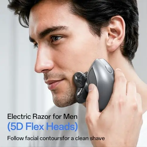 Electric Razor for Men, 5-in-1 Multi-Function Electric Shavers for Men, IPX7 Waterproof Bald Head Shaver with LED Display, Rechargeable Beard Trimmer Body Hair Trimmer, Ideal Gifts for Husband (Black) 5