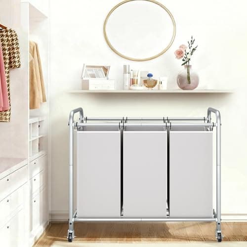 STORAGE MANIAC 3 Section Laundry Sorter, 35.6 Gal (135 L) Laundry Hamper Cart with Heavy Duty Rolling Lockable Wheels and Removable Bags, Clothes Organizer Basket Clothes Separator Hamper, Gray 7
