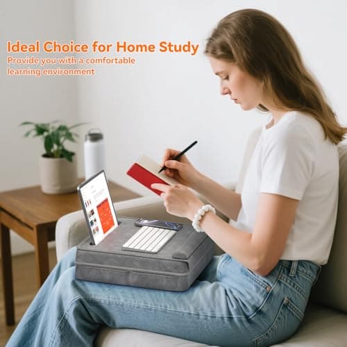 KDD Laptop Lap Desk with Cushion, Laptop Table with Storage for Bed & Sofa, Adjustable Lap Pillow Stand with Anti-Slip Strip & Cell Phone/Tablet Slot for Home Office College 7