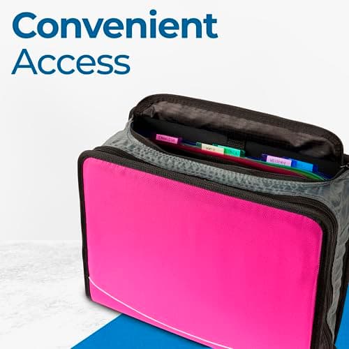 Case-it Mighty Zip Tab School Zipper Binder | 3-Inch O-Rings, 600-Sheet Capacity, 5-Subject Expanding File Folder, Multiple Pockets & Storage Organizer, Shoulder Strap | D-146 Magenta 6