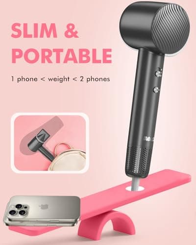 Ionic Hair Dryer - Mera M3, Professional Frizz-Fighting Blow Dryer, 5-Minute Fast Drying, Quiet Lightweight Travel Hairdryer with Snap-On Concentrator for Women 7