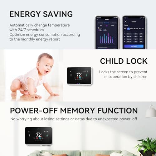 vine Programmable Thermostat for House with 4.3" Touch Screen, WiFi Smart Home Thermostat for AC and Heating, App/Voice Control, Compatible with Alexa and Google Assistant, C-Wire Required, TJ-919T 6