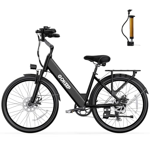 GOKEEP EP26A Step Through Electric Bike – Premium Adult E-Bike with 360° Safety, Peak Power 1000W, Shimano 7-Speed, IPX54 Waterproof Battery, and AI-Assisted Riding Modes - Black