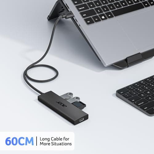 Acer USB Hub 4 Ports, Multiple USB 3.0 Hub, USBA Splitter for Laptop with Type C Power Port, Extender for A Port Laptop, PC, Desktop and More (2ft) 6