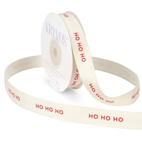 Kryvus HO HO HO Christmas Cotton Ribbon, 5/8 Inch x 12 Yards Natural Cotton Herringbone Twill Tape Ribbon for Gift Wrapping, Holiday Crafts, Baking & Home Decorations