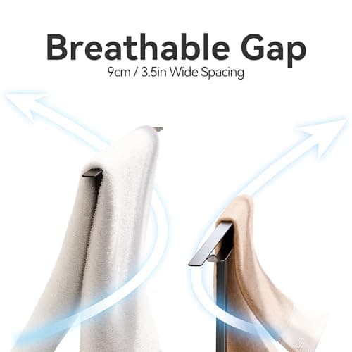 Bathroom Towel Rack Freestanding Floor Stand: Black 33in 2‑Bar Weighted Marble Base Towel Holder, Rustproof 304 Stainless Steel Drying Rack for Bath&Hand Towels, No‑Drill Slim Organizer, Spa Pool 7