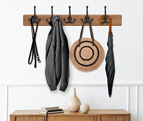 Ambipolar 5-Pack TriLeg Coat Hooks. Wall Mounted, Heavy Duty Decorative Black Wall Hooks for Mudroom, Hat Rack, Purse Hooks. Cast Iron Decorative ‎Antique Black Hooks 7