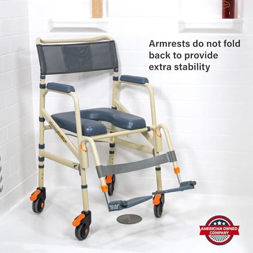 SolutionBased - - Lightweight Aluminum Folding Rolling Shower Chair for Elderly and Disabled - Rolling Commode Shower Wheelchair - Commode - Handicap Shower Chair with Wheels 5