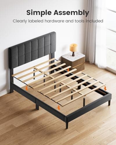 Pipishell Queen Bed Frame with 12 Thickened Legs&Fabric Upholstered Headboard,1300 lbs Strong Weight Capacity, Adjustable Headboard, No Box Spring Needed, Easy Assembly, Underbed Storage（Solid Wooden） 8