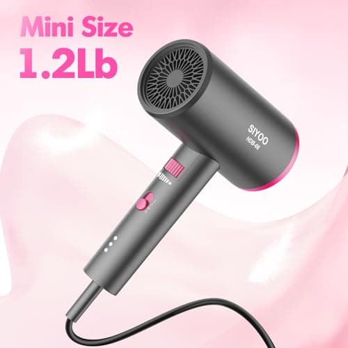 SIYOO Professional Hair Dryer, Ionic Blow Dryer with Diffuser and Nozzle, 1600 Watt Negative Ions Salon Lightweight Hairdryer Pink 7