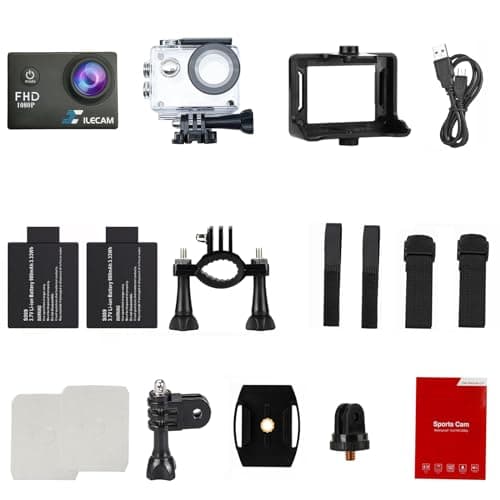 Xilecam Action Camera 1080P 30fps Sports Camera 40m/131ft Underwater Waterproof with 2 Batteries and Multi-Function Accessory 7