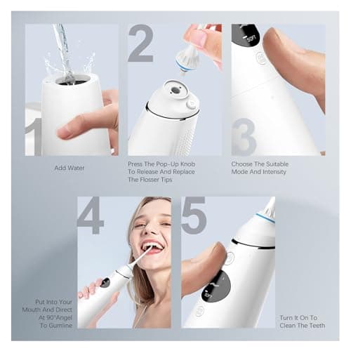 Nicefeel LCD Display Water Flosser Cleaner Picks with 4 Modes,280ML Water Dental Flosser Portable Cordless for Teeth,IPX7 Waterproof Electric Flosser Oral Irrigator for Home Travel Office (White) 6