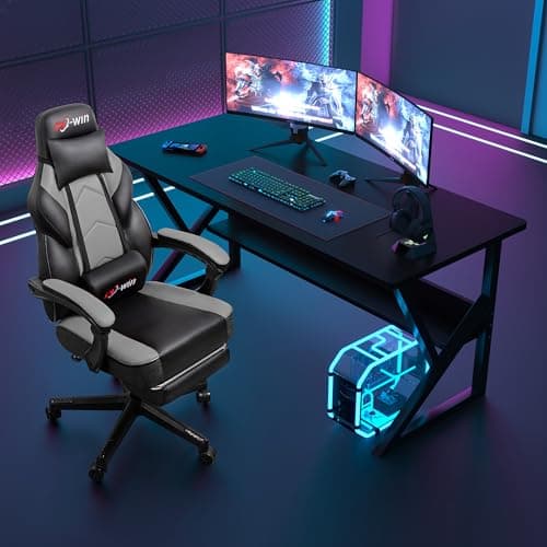 DL-win Gaming Chairs for Adults, Computer Chair with Footrest and High Back, Big and Tall Gamer Chair's with Massage Lumbar Support, 360° Swivel Height Adjustable Gaming Chair, Grey 5