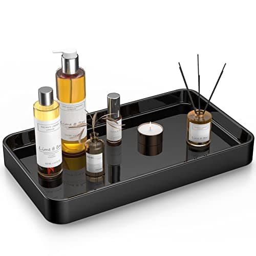 Gurygo Vanity Tray for Bathroom, 10" Ceramic Soap Dispenser Tray for Kitchen Counter, Bathroom Trays for Counter, Kitchen Tray for Soap Bottles (Black, Set/1)…