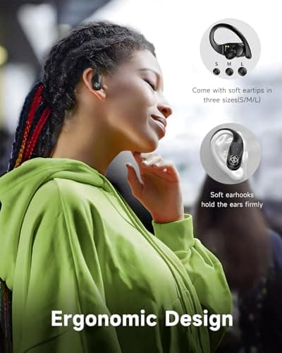 RIZIZI Wireless Earbuds Bluetooth Headphones Wireless Charging Case LED Display 96H Playtime Built in Mic Over Ear Buds Waterproof Earphones with Earhooks Deep Bass for Sport Running Workout Game PC 5