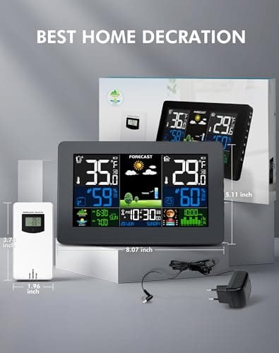 Weather Station Wireless Indoor Outdoor Thermometer, Digital Thermometer with Remote Sensor, Large Display Home Weather Stations with Weather Forecast, Atomic Clock, Barometric Pressure, Moon Phase 7