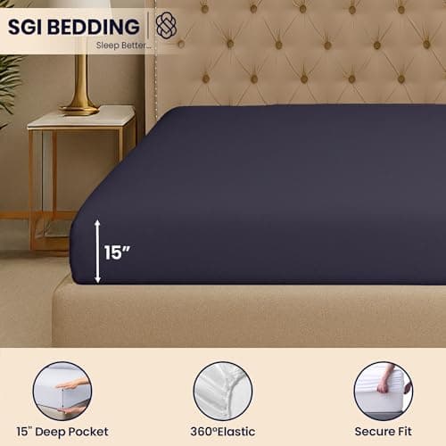 SGI Bedding 108" W x 108" L 1 Pc Alaskan King Fitted Sheet Only 100% Egyptian Cotton - 600TC Fits 15" Deep Pocket - Soft Breathable Luxury Oversized Sheets, for Extra Large Beds - Dark Gray 7