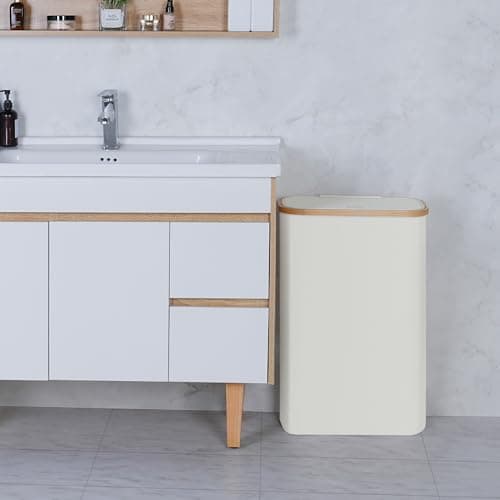 Merkisa Slim Laundry Hamper,Narrow laundry Hamper with Lid,60L Hamper for Laundry,Dirty Cloth Hamper with Bamboo Handle for Toys,Towels, Clothes Organizing,Beige 5