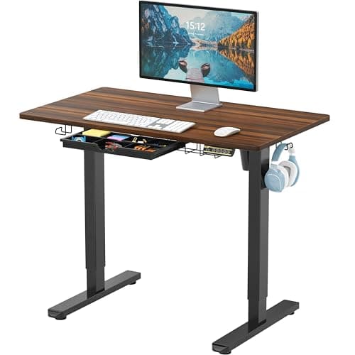 SHW 40-Inch Electric Height Adjustable Standing Desk with Drawer, Memory Preset and Cable Management Tray, Walnut