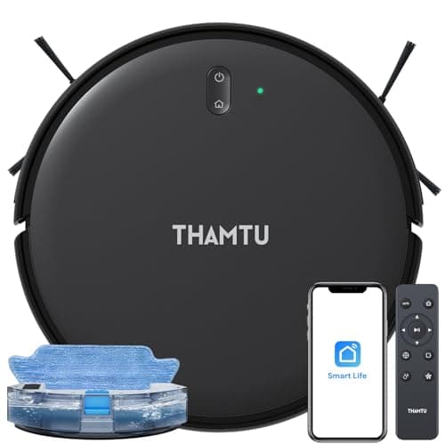 Thamtu Robot Vacuum and Mop Combo, Slim 2-in-1 Vacuum Robotic with Strong Suction, Auto-Charging, Scheduling, Smart Robot Vacuum Cleaner Ideal for Pet Hair, Hard Floors & Low-Pile Carpets