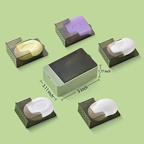 Soap Holder Dish Shower, 2 Pack Bar Soap Holder with Drainage, Self Draining Soap Holder, Wall Mounted Soap Box Tray Container for Bathroom, Bathtub Kitchen Sink, No Drilling, 4 Adhesive Include 6