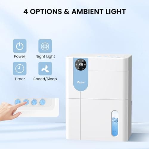 Dehumidifier, VEWIOR 152 OZ Dehumidifiers for Home, (900 sq.ft) Quiet Dehumidifier for Basement with Large Water Tank, Dehumidifiers for Bathroom Bedroom RV Closet with Auto Shut Off and Night Light 7