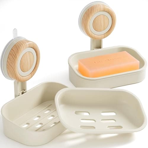 Cinola Double Layer Soap Dish for Shower 2 Pack, Wall Mounted Bar Soap Holder Suction Cup 2 Layer Self Draining Soap Case Sponge Holder for Shower Bathroom, Tub and Kitchen Sink, Drill-Free Tray