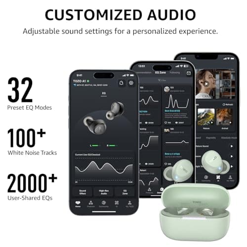 TOZO A1 Wireless Earbuds Bluetooth 5.3 Light Weight in Ear IPX5 Waterproof Headphones 2 Mic for AI Calls, Immersive Premium Sound Bass Headset with Charging Case, 32 Presets EQ Customization via App 5
